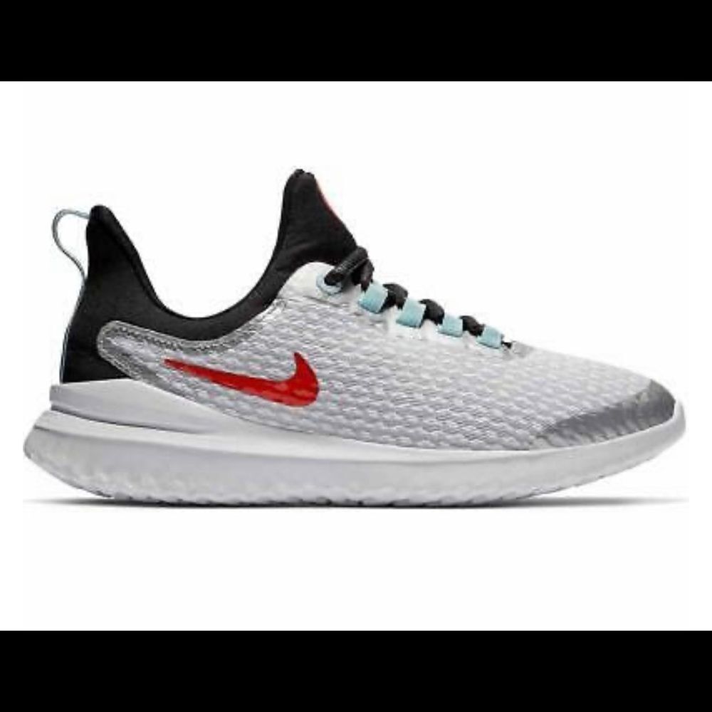 Nike Youth Renew Running Sneaker Rival White Silver Shoe Red Swoosh Size 7 - Picture 2 of 11